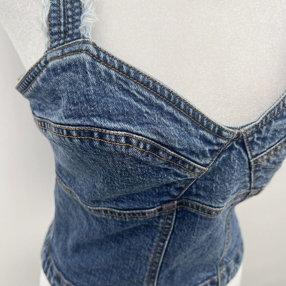 Anthropologie Pilcro Denim Tank Top Womens Size 6 Blue Cropped Smocked Festival - Picture 5 of 15